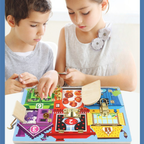 Montessori Holz-Busy-Board Haus mit Schlössern – Sensorik- & Motorikspielzeug