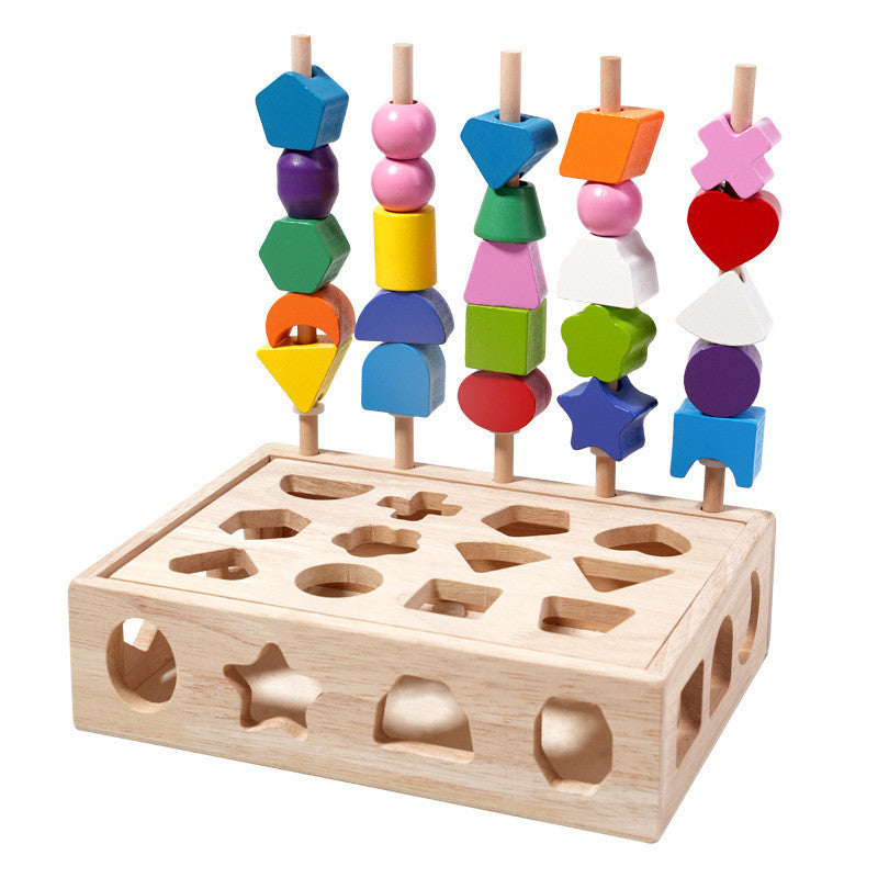 Holz 3-in-1 Formen-Sortierspiel, Steckspiel & Fädelspiel