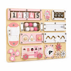 Montessori Multifunktionales Sensorik-Busy-Board aus Holz in Rosa