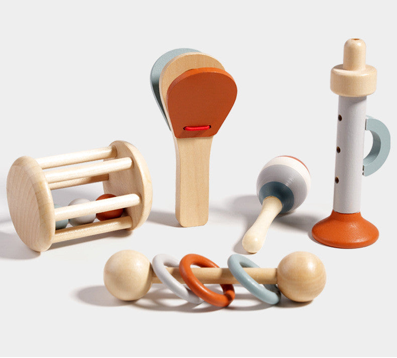 Montessori Holz-Musikinstrumente & Klang-Rasselset – 5-teilig