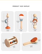 Montessori Holz-Musikinstrumente & Klang-Rasselset – 5-teilig