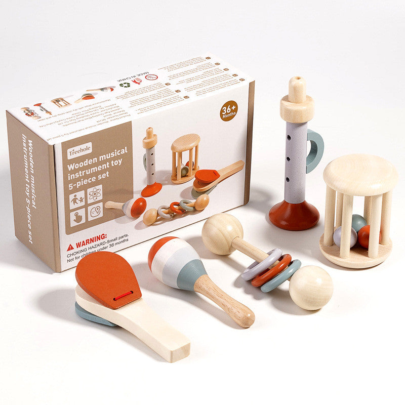 Montessori Holz-Musikinstrumente & Klang-Rasselset – 5-teilig