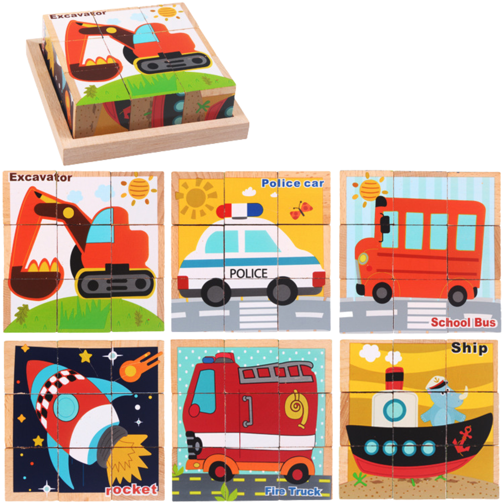 Holz-6-in-1-Tierpuzzle mit 3D-Würfeln
