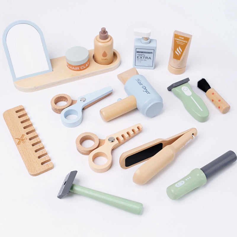 Montessori Holz-Friseurset für Kinder – Rollenspielzeug für Kleinkinder