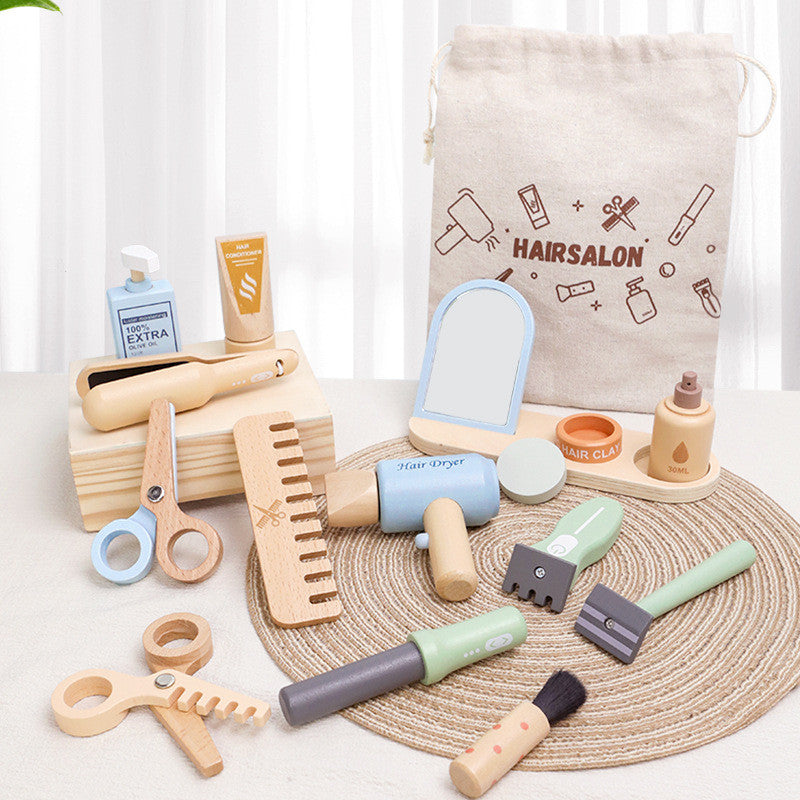 Montessori Holz-Friseurset für Kinder – Rollenspielzeug für Kleinkinder