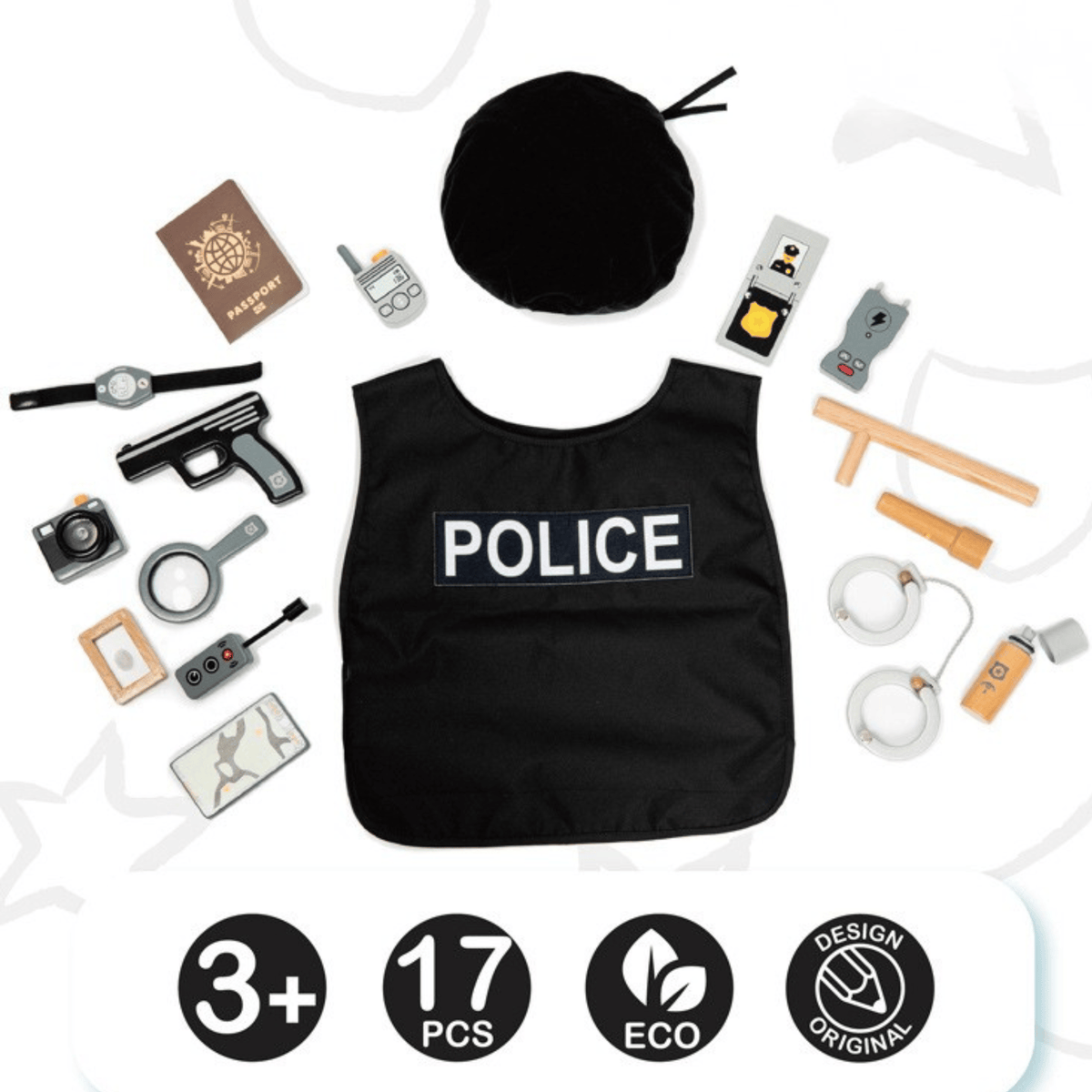 Umweltfreundliches Polizei-Verkleidungs- & Rollenspielset aus Holz