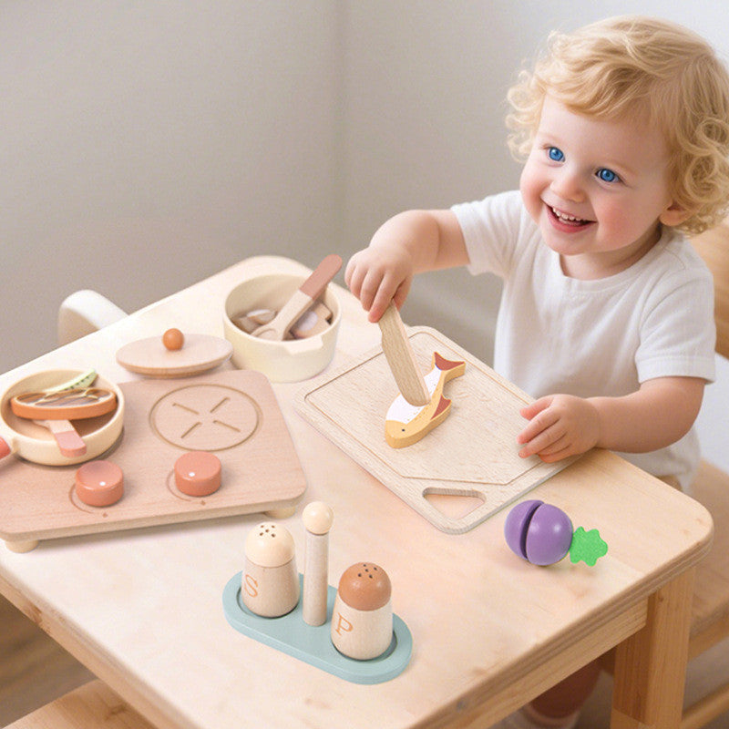 Holz-Kochset mit Kochtopf & Herd für Kinder – Küchenspielzeug zum Rollenspiel