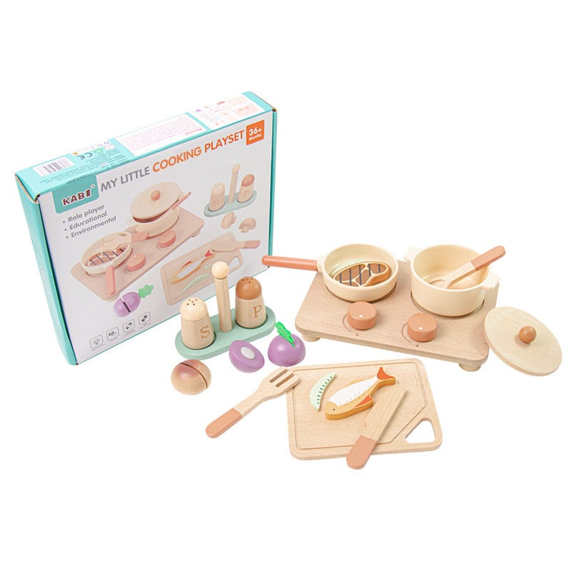 Holz-Kochset mit Kochtopf & Herd für Kinder – Küchenspielzeug zum Rollenspiel