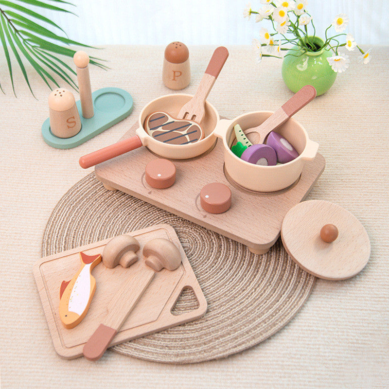 Holz-Kochset mit Kochtopf & Herd für Kinder – Küchenspielzeug zum Rollenspiel