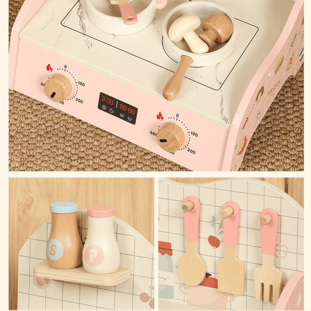 Holz-Tischherd & Kochgeschirr-Set für Kinder
