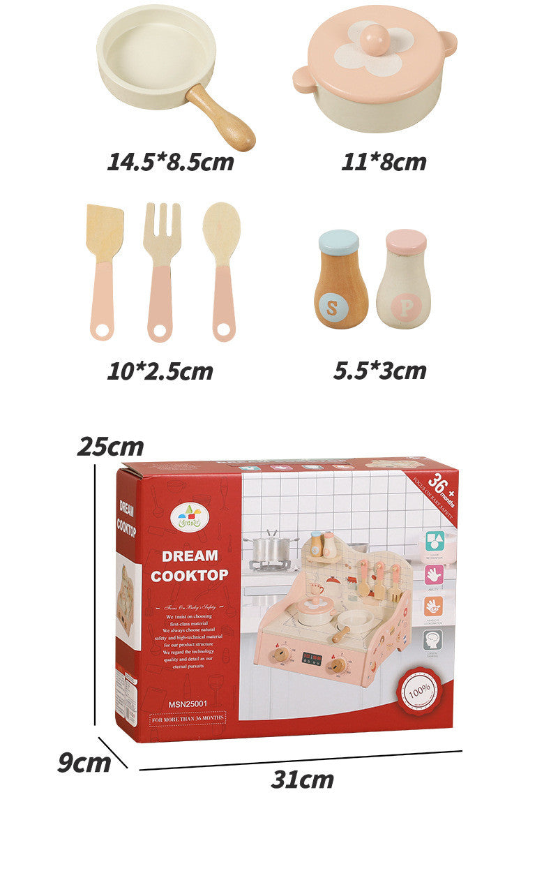 Holz-Tischherd & Kochgeschirr-Set für Kinder