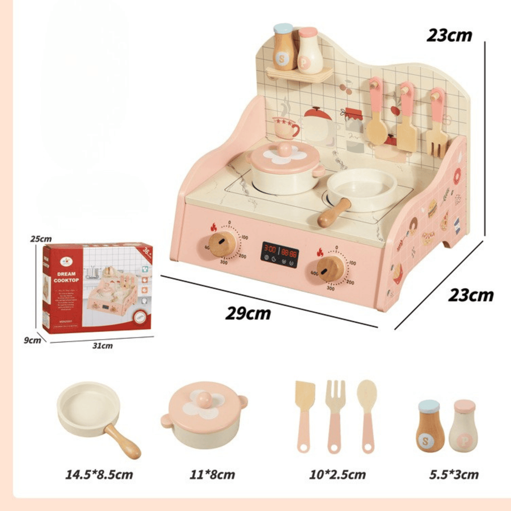 Holz-Tischherd & Kochgeschirr-Set für Kinder