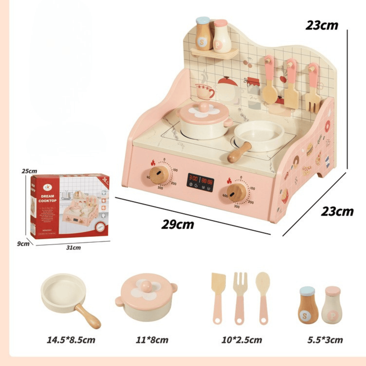 Holz-Tischherd & Kochgeschirr-Set für Kinder