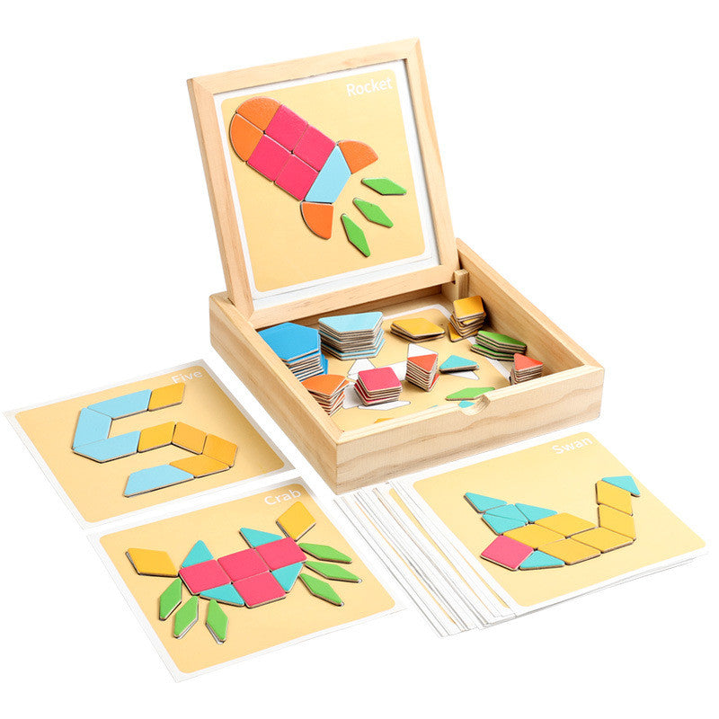Magnetisches Tangram- & Musterblock-Puzzleset aus Holz mit Aufbewahrungsbox
