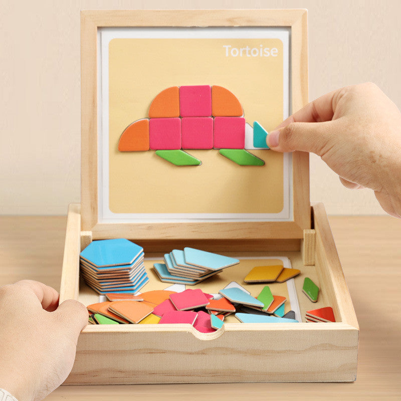 Magnetisches Tangram- & Musterblock-Puzzleset aus Holz mit Aufbewahrungsbox