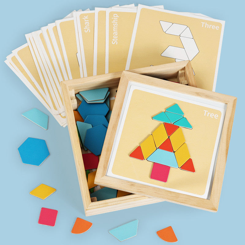 Magnetisches Tangram- & Musterblock-Puzzleset aus Holz mit Aufbewahrungsbox
