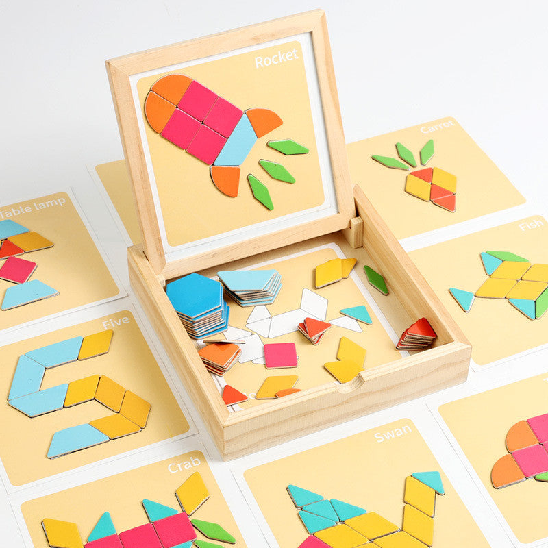 Magnetisches Tangram- & Musterblock-Puzzleset aus Holz mit Aufbewahrungsbox