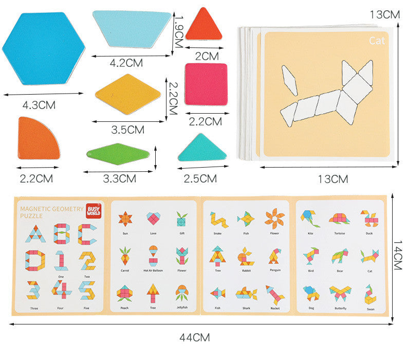 Magnetisches Tangram- & Musterblock-Puzzleset aus Holz mit Aufbewahrungsbox
