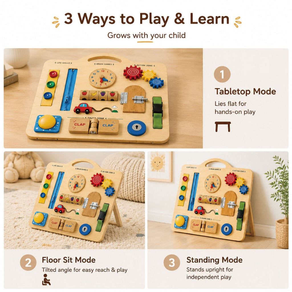 Montessori Tragbares Multifunktionales Sensorik-Busy-Board aus Holz