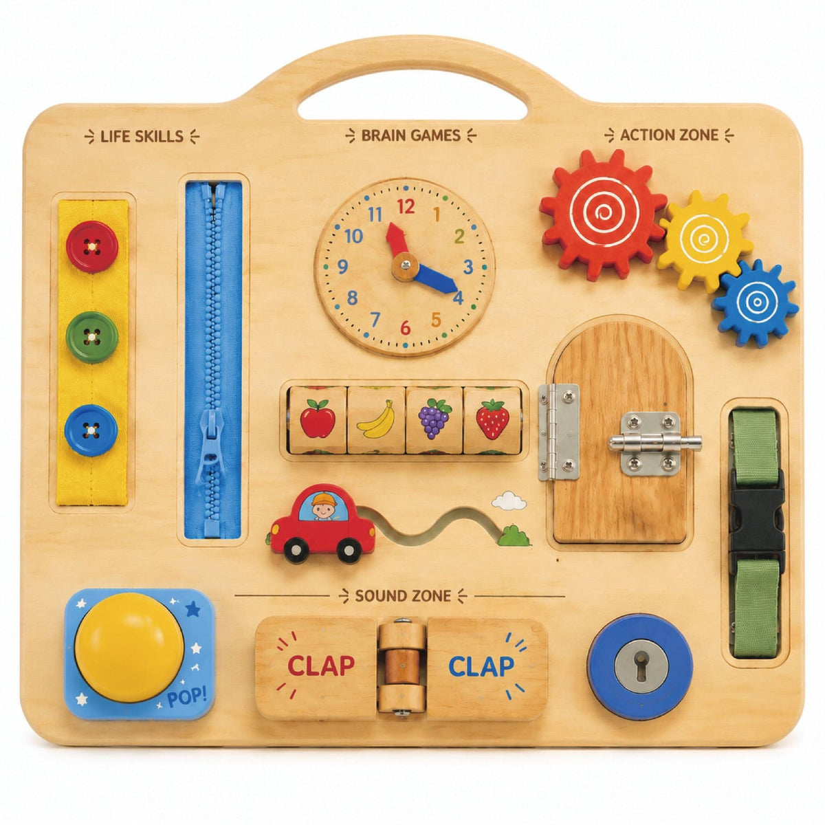Montessori Tragbares Multifunktionales Sensorik-Busy-Board aus Holz