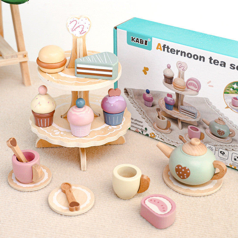 Holz-Teeparty-Set mit zweistöckigem Dessertständer für Kinder
