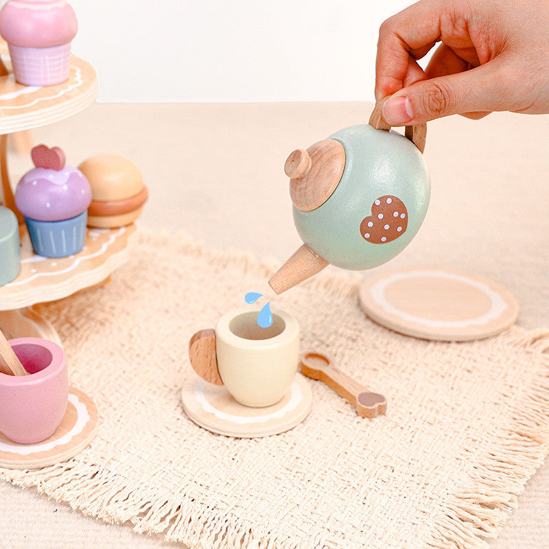 Holz-Teeparty-Set mit zweistöckigem Dessertständer für Kinder