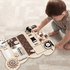 Montessori Busy Board aus Holz in Bärenform – Sensorik- und Motorikspielzeug für Kleinkinder